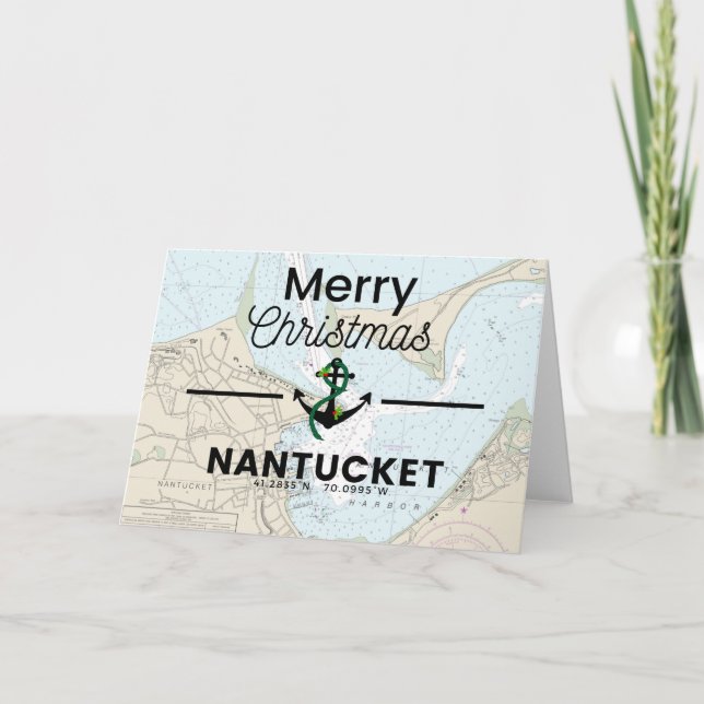 Cartão De Festividades Feliz Gráfico de Natal - Nantucket (Frente)