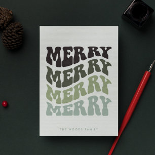 Cartão De Festividades Feliz Groovy Wavy Green Typografia Natal