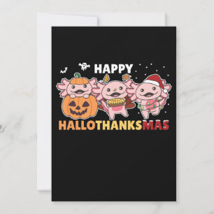 Cartão De Festividades Feliz Hallothanksmas Axolotls de Natal Axolotls