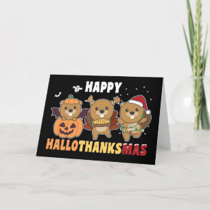 Cartão De Festividades Feliz Hallothanksmas Castor Natal Castor Feriado