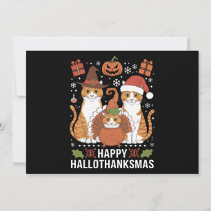 Cartão De Festividades Feliz Hallothanksmas Gatos Dia das Bruxas Natal 