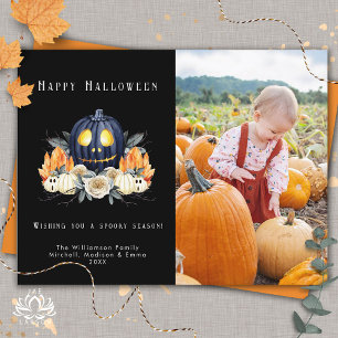 Cartão De Festividades Feliz Halloween Abóboras Assustadoras Cristais Fot
