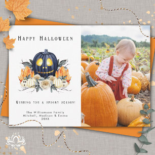 Cartão De Festividades Feliz Halloween Abóboras Assustadoras Cristais Fot
