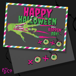 Cartão De Festividades Feliz Halloween Assustador Fofo Zumbi XOXO! 