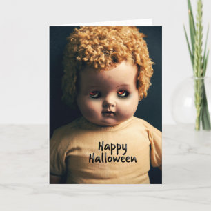Cartão De Festividades Feliz Halloween Boneca Assustadora Com Olhos Assus