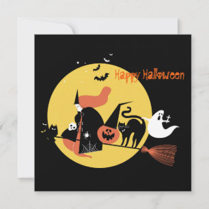 Cartão De Festividades Feliz Halloween Bruxa assustadora desenho engraçad