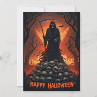 Cartão De Festividades Feliz Halloween Ceifador e Caveiras