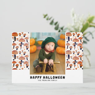 Cartão De Festividades Feliz Halloween Cogumelo Laranja Foto de Outono 