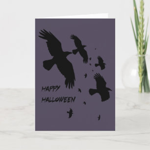 Cartão De Festividades Feliz Halloween Corvos em Voo Silhueta Vetorial