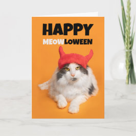 Cartão De Festividades Feliz Halloween Para Qualquer Gato Divertido Diabo