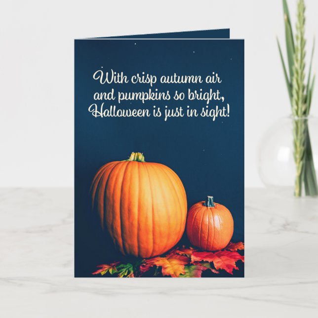 Cartão De Festividades Feliz Halloween para qualquer pessoa Abóboras Folh (Frente)