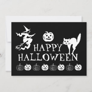 Cartão De Festividades Feliz Halloween preto branco assustador