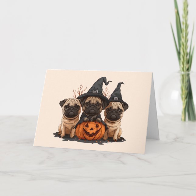 Cartão De Festividades Feliz Halloween Pugs Jack O Lanterns (Frente)