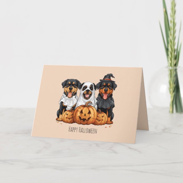Cartão De Festividades Feliz Halloween Rottweiler Cães Jack O Lanterna (Frente)