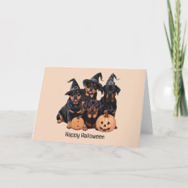 Cartão De Festividades Feliz Halloween Rottweiler Cães Jack O Lanterna