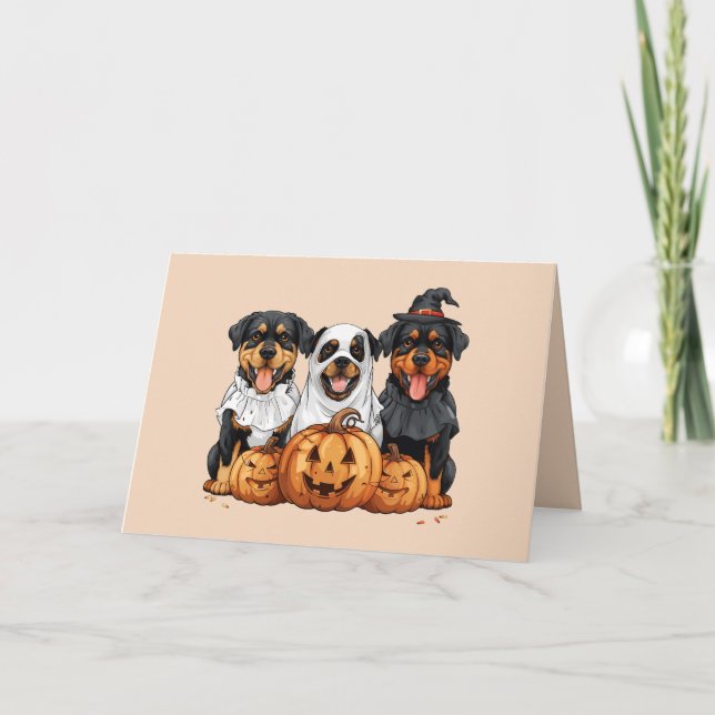 Cartão De Festividades Feliz Halloween Rottweiler Cães Jack O Lanterna (Frente)