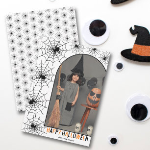 Cartão De Festividades Feliz Halloween teia de aranha e foto