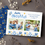Cartão De Festividades Feliz Hanukkah 2 Foto Judaica Festiva<br><div class="desc">Envie seus desejos com este Cartão de Férias de Foto que contém um Script Hanukkah Feliz de Aquarela e Símbolos de Feriado Judaico para realçar sua mensagem de saudação.</div>