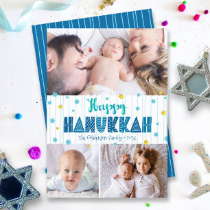 Cartão De Festividades Feliz Hanukkah 3 Fotografia Moderna Típica Dourada