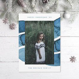 Cartão De Festividades Feliz Hanukkah Azul Bruçou Foto de Feriado Judeu