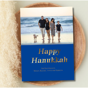 Cartão De Festividades Feliz Hanukkah Azul Dourado Foto em Folha