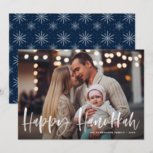 Cartão De Festividades Feliz Hanukkah Brush - Foto de Letra (Frente/Verso)