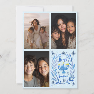 Cartão De Festividades FELIZ HANUKKAH - Carta de FOTO PERSONALIZADA 3 des