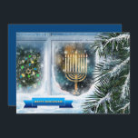 Cartão De Festividades Feliz Hanukkah. Cena da Janela de Neve com Menorah<br><div class="desc">Feliz Hanukkah. Cena da Janela de Neve com Cartões de Saudação Flat de Menorah Painting Hanukkah. Cartões e presentes disponíveis na Categoria Feriados Judeus / Hanukkah da nossa loja.</div>