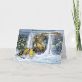 Cartão De Festividades Feliz Hanukkah. Cena de Neve com Menorah