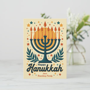 Cartão De Festividades Feliz Hanukkah com texto personalizado Vintage✡️,