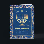 Cartão De Festividades Feliz Hanukkah. Dourado Menorah<br><div class="desc">Feliz Hanukkah. Folha de Ouro Festivo Cartões de design saudação com nome personalizado e saudação. Cartões,  convites de festas e presentes disponíveis na Categoria Feriados Judeus / Hanukkah da nossa loja.</div>