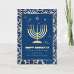 Cartão De Festividades Feliz Hanukkah. Dourado Menorah<br><div class="desc">Feliz Hanukkah. Folha de Ouro Festivo Cartões de design saudação com nome personalizado e saudação. Cartões,  convites de festas e presentes disponíveis na Categoria Feriados Judeus / Hanukkah da nossa loja.</div>