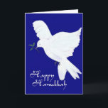 Cartão De Festividades Feliz Hanukkah-Dove da Paz<br><div class="desc">Uma bela pomba de paz pintada,  carregando e ramo de oliveira,  é o símbolo perfeito para enviar gritos de alegria e paz a este Chanucá. Dentro pode ser personalizado,  e se você gosta de uma ortografia diferente,  eu tenho uma casal de outras versões de Chanucá!</div>
