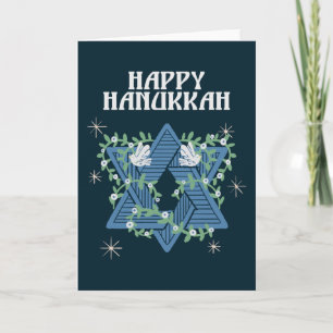 Cartão De Festividades Feliz Hanukkah Doves da Estrela da Paz de David
