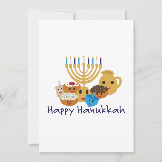 Cartão De Festividades Feliz Hanukkah e personagens bonitinhos de Hanukka (Frente)