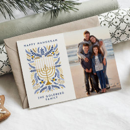 Cartão De Festividades Feliz Hanukkah Festivo Watercolor Menorah Foto