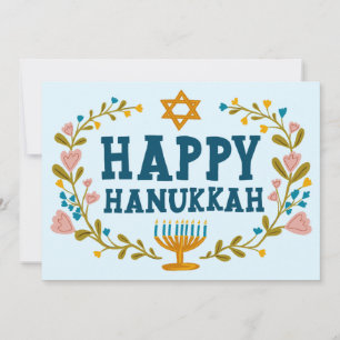 Cartão De Festividades FELIZ HANUKKAH Floral Wreath Menorah Fotografias P