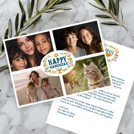 Cartão De Festividades FELIZ HANUKKAH Floral Wreath Menorah Fotografias P