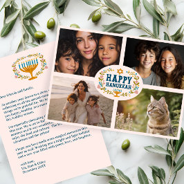 Cartão De Festividades FELIZ HANUKKAH Floral Wreath Menorah Fotografias P