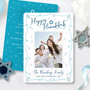 Cartão De Festividades Feliz Hanukkah Foto Nota Personalizada Desenhada à