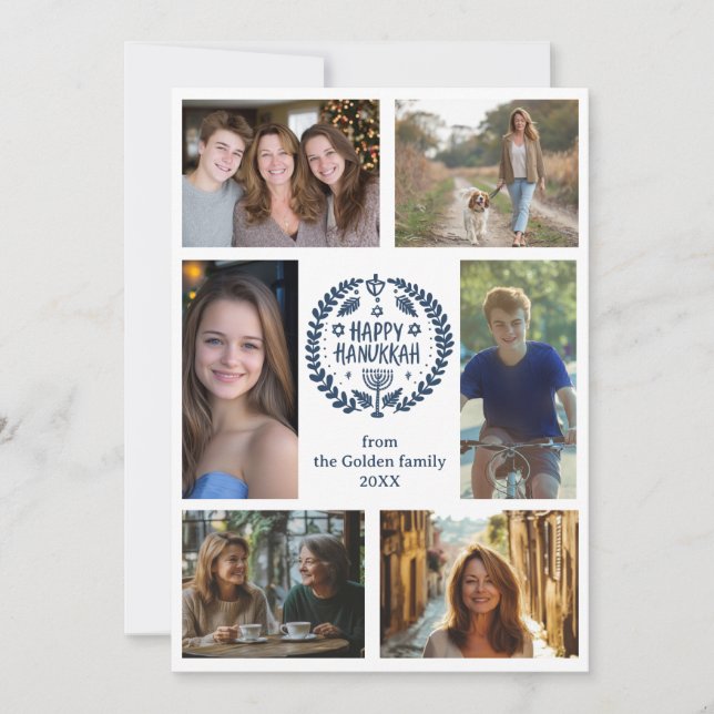Cartão De Festividades FELIZ HANUKKAH, FOTO PERSONALIZADA 6 desenhada à m (Frente)