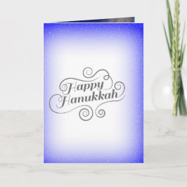 Cartão De Festividades Feliz Hanukkah Fundo Azul Branco 2 tons