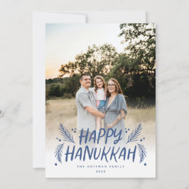 Cartão De Festividades Feliz Hanukkah Hand desenhando Folhas Neve Foto Az