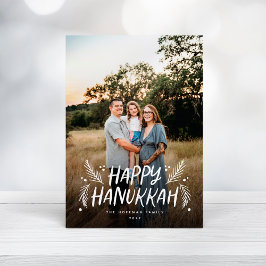 Cartão De Festividades Feliz Hanukkah Hand desenhou Folhas de Cheio de Ne