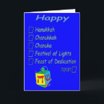 Cartão De Festividades Feliz Hanukkah... mas você soletra<br><div class="desc">Chanucá é soletrado de muitas maneiras diferentes,  mas seja como for que você soletra,  este cartão facilita. Diversão para abecedários e amantes de palavras no mundo todo.</div>