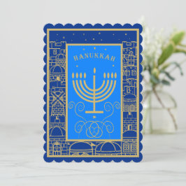 Cartão De Festividades Feliz Hanukkah Menorá de Ouro Feriado Judaico