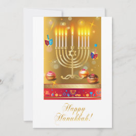 Cartão De Festividades Feliz Hanukkah Menorá e dreidels Feriado Judaico