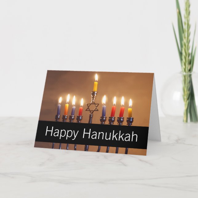 Cartão De Festividades Feliz Hanukkah Menorah Candles Personalizado (Frente)