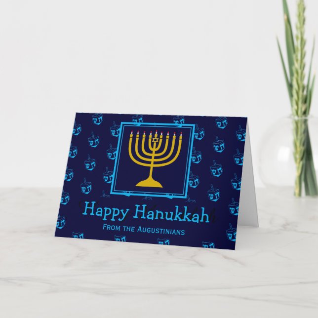 Cartão De Festividades FELIZ HANUKKAH Menorah Dreidel Personalizado (Frente)