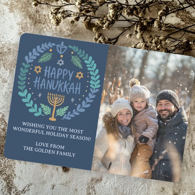 Cartão De Festividades Feliz Hanukkah Menorah Mão Desenhada FOTO PERSONAL (Happy Hanukkah Menorah Hand Drawn CUSTOM PHOTO Holiday Card
)